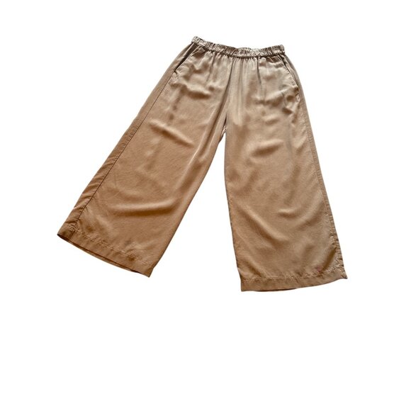 Amadi For Amour Vert Womens Wide-Leg Cropped Pants M Tencel Elastic Waist Brown - Picture 1 of 9